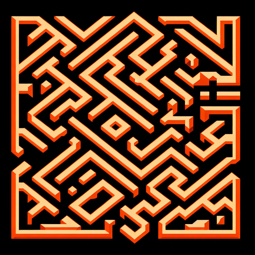 Playable maze with orange lines. at black background..
Single Game Texture. In-Game asset. 2d. Blank background. High contrast. No shadows.