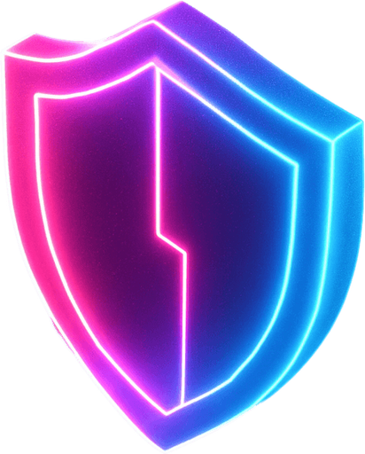 down Isometric neon cyberpunk shield symbol hologram glow 3d