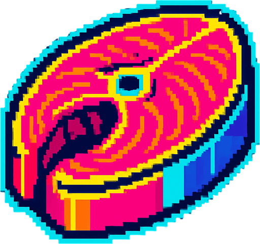 A raw fish steak. 80s arcade machine graphics..
In-Game asset.  2d.  High contrast.  No shadows