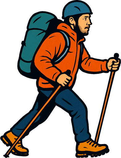 As un alpinista caminando que sea una persona real.
In-Game asset.  2d.  High contrast.  No shadows