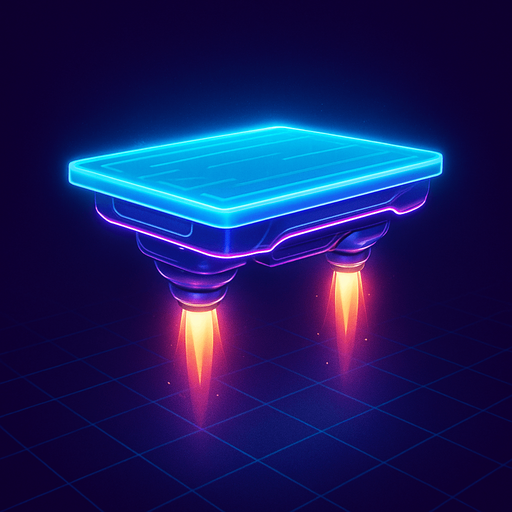 Neon cyberpunk futuristic glowing side-view 2d platformer style platform flat top hologram projection hovering hover platform antigravity jet thrusters