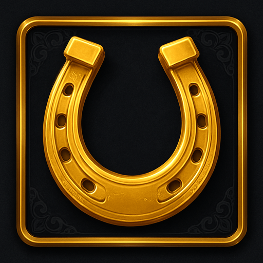 Crea un asset visual completo para el símbolo 'F' de Megaways: una Herradura Dorada, directamente sobre su panel de fondo.

Diseño General:

Forma: Un panel cuadrado o ligeramente redondeado.

Fondo del Panel: Terciopelo oscuro (negro o azul noche) o un metal pulido muy oscuro.

Borde: Un borde elegante dorado o plateado alrededor del panel.

Detalles del Fondo: Puede tener un patrón sutil de filigrana de casino en las esquinas del panel.

Símbolo Central (la Herradura):

Una herradura clásica, de color dorado brillante y con un acabado metálico, posicionada centralmente.

Puede tener pequeños detalles grabados o incrustaciones sutiles..
In-Game asset.  2d.  High contrast.  No shadows