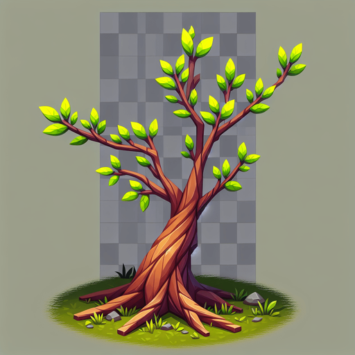 tree sepling.
Single Game Texture.  In-Game asset.  2d.  Blank background.  High contrast.  No shadows