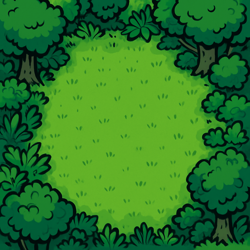 add a grass background, empty middle, grass and trees around.
In-Game asset.  2d.  High contrast.  No shadows