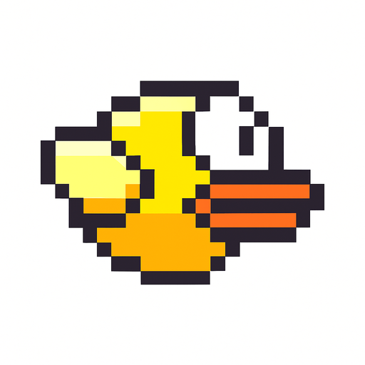 Flappy Bird Oyunundaki kuş.
In-Game asset.  2d.  High contrast.  No shadows
