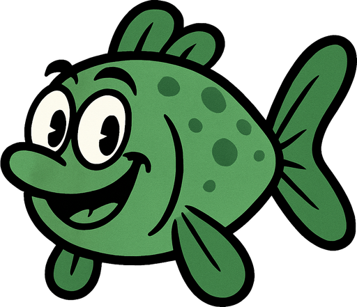 Rubber Hose Style Green Medium-Sized fish.
In-Game asset.  2d.  High contrast.  No shadows