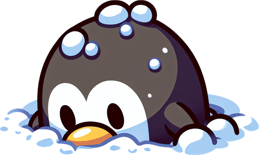 Пингвин в снегу. Мультяшный. Головой в снегу.
Single Game Texture.  In-Game asset.  2d.  Blank background.  High contrast.  No shadows