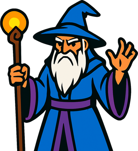 Wizard.
In-Game asset.  2d.  High contrast.  No shadows