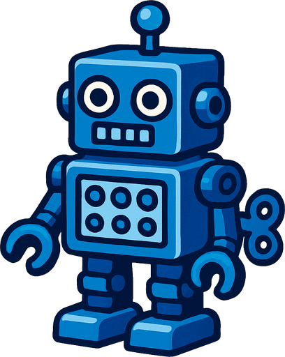 A blue robot toy.
In-Game asset.  2d.  High contrast.  No shadows