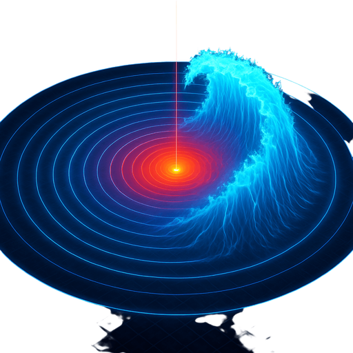 Growing expanding equal height neon hologram tsunami effect