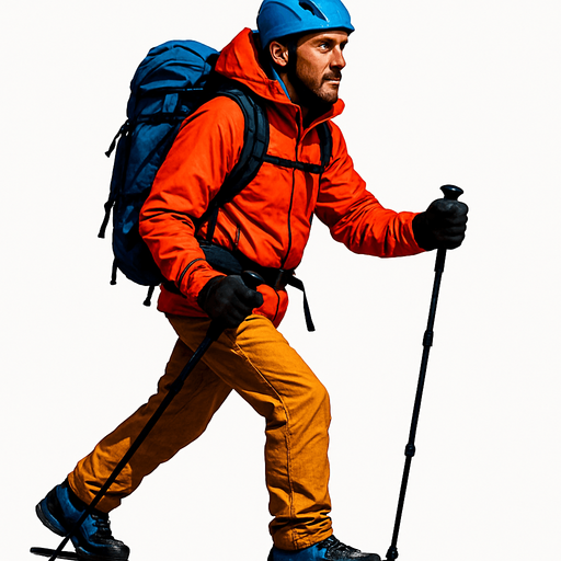 As un alpinista caminando que sea una persona real.
In-Game asset.  2d.  High contrast.  No shadows