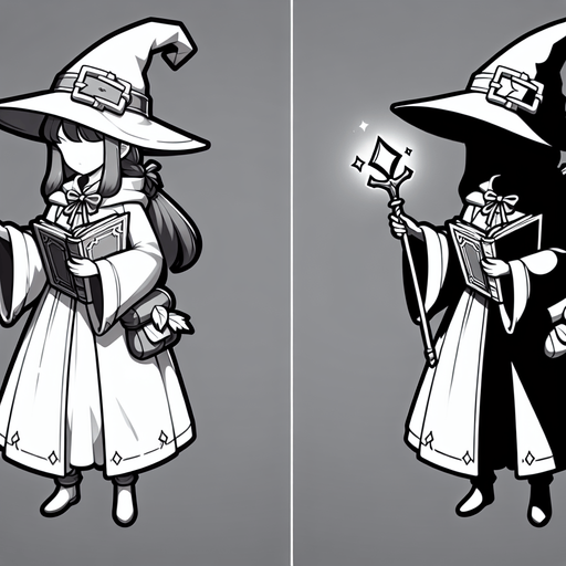 Witch
Single Game Texture. In-Game asset. 2d. Blank background. High contrast. No shadows.