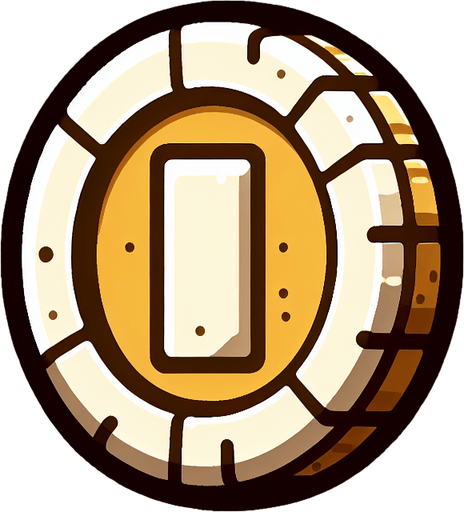 Single Game Texture. In-Game asset. 2D coin from a side view. A coin with a rectangular shape, featuring distinct long and short edges instead of a perfect circle. Blank background, high contrast, no shadows.