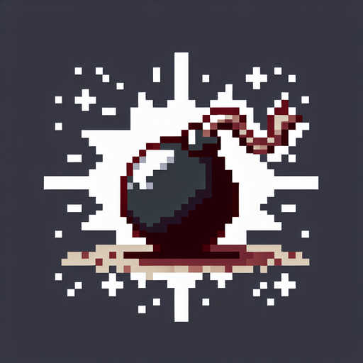 create me a 2d pixel bomb.
Single Game Texture. In-Game asset. 2d. Blank background. High contrast. No shadows.