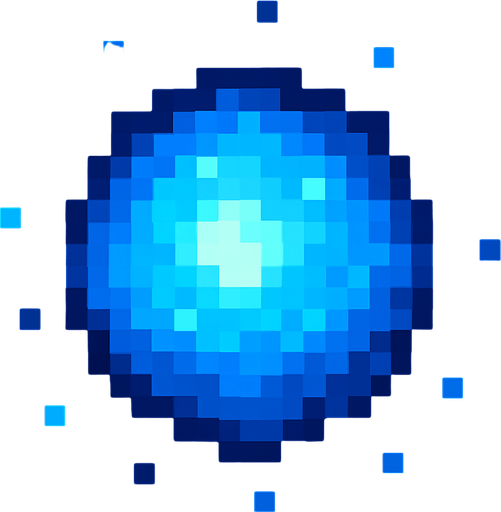 bola de luz azul de pixeles.
In-Game asset.  2d.  High contrast.  No shadows