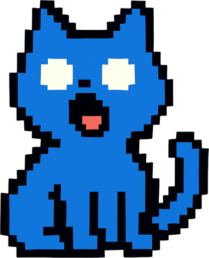 Haz un sprite de un gato azul sin pupilas con la boca abierta mirando arriba.
In-Game asset.  2d.  High contrast.  No shadows