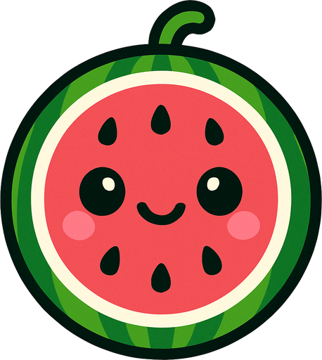 Circle water melon with cute face.
In-Game asset.  2d.  High contrast.  No shadows