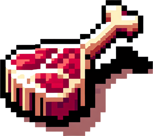 Meat on the bone. Dot picture. Single Game Texture. In-Game asset. 2d. Blank background. High contrast. No shadows.