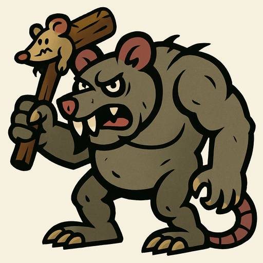 Looks like a gargantuar from plants vs zombies but a rat.
In-Game asset.  2d.  High contrast.  No shadows