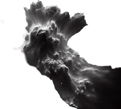 space image stylised gas clouds, black and white image, low contrast