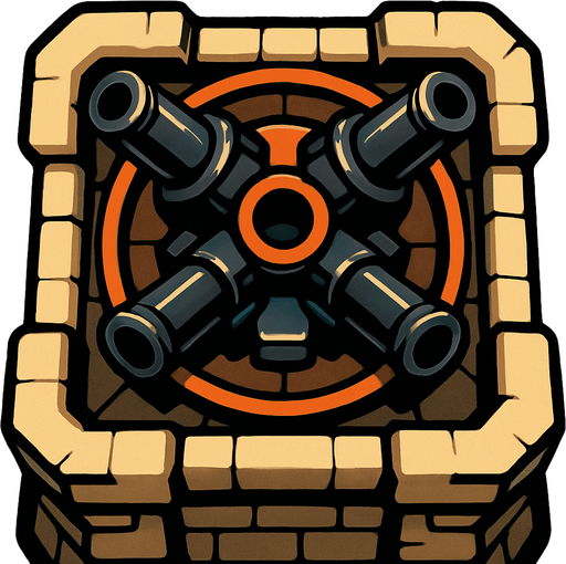 torre con cañones desde arriba.
In-Game asset.  2d.  High contrast.  No shadows