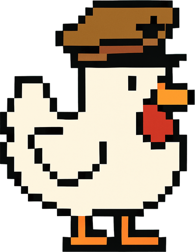 White chicken  military hat style 2d pixel 1980.
In-Game asset.  2d.  High contrast.  No shadows