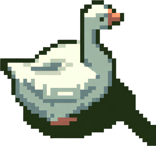 goose, top-down view.
Single Game Texture.  In-Game asset.  2d.  Blank background.  High contrast.  No shadows. simple pixel art