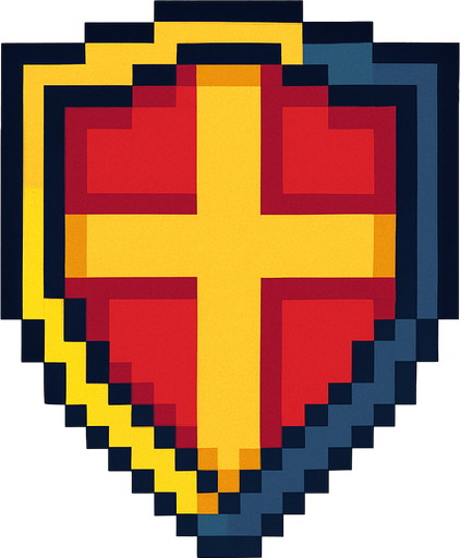 A pixel shield image.
In-Game asset.  2d.  High contrast.  No shadows