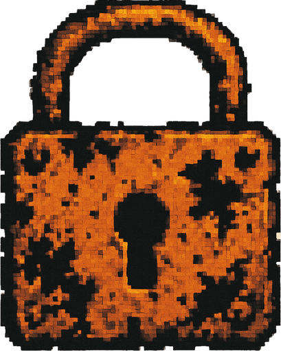 Pon un candado apocalitico pixelar, con bordes reodndo y cuadrado,.
In-Game asset.  2d.  High contrast.  No shadows