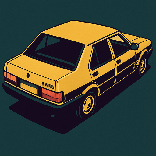 Tofaş Şahin. In-game asset. 2D. High contrast. No shadows. Rear three-quarter view from above, showing the right side and back of the car.