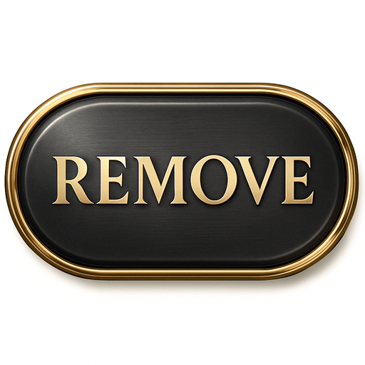 Crea un asset visual para un botón 'REMOVE' (Quitar Apuesta) para la mesa de Blackjack de lujo.

Objetivo: Un botón claro y elegante que permita al jugador quitar su apuesta actual y regresarla a cero, coherente con la opulencia del casino.

Diseño:

Forma: Puede ser un óvalo o un rectángulo con bordes suaves, que sea prominente y fácil de pulsar.

Texto Central: La palabra 'REMOVE' (o 'CLEAR BET') en mayúsculas, con una tipografía audaz, limpia y elegante de casino.

Color: Base en un color que sugiera "borrar" o "resetear" sin ser estridente. Considera un gris oscuro metálico, un plateado pulido o un bronce oscuro, con un acabado elegante.

Borde: Un borde brillante en dorado o plateado.

Efectos (si Upit lo permite):

Sutil efecto de relieve o biselado para darle profundidad.

Un ligero brillo o resplandor que lo haga destacar.

Textura que simule metal pulido o un material lujoso.

Fondo: El asset debe ser independiente con fondo transparente, listo para ser superpuesto en la inter.
In-Game asset.  2d.  High contrast.  No shadows