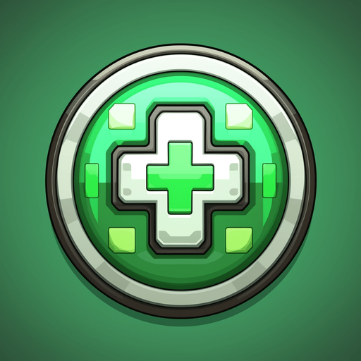Round powerup. Green health icon
Single Game Texture. In-Game asset. 2d. Pixelart. White background. Blank background. Low detail. High contrast.
