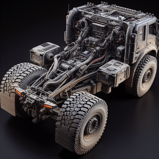 Photorealistic Dakar-Rally-Truck from back, Top view.