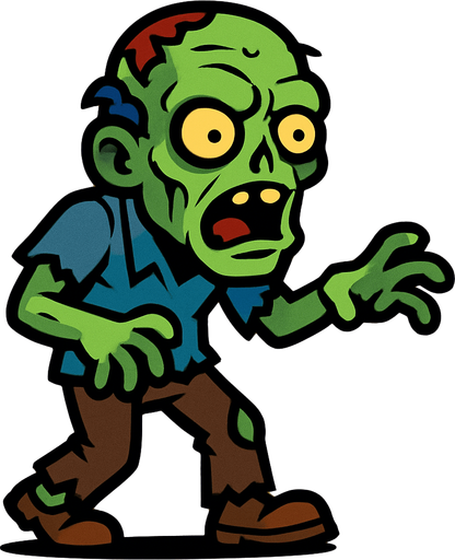 draw a single zombie.
In-Game asset.  2d.  High contrast.  No shadows