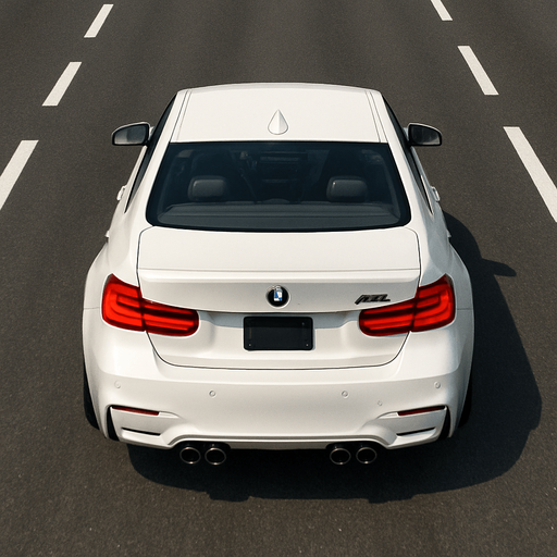 A realistic 2D render of a BMW M3 viewed from a slight rear top angle, perfectly aligned and driving straight forward on a clean 3-lane asphalt road with dashed white lane markings. The car is centered, facing directly ahead with no turn, showing only the top and back clearly. No visible driver. Daylight scene.
In-Game asset.  2d.  High contrast.  No shadows.
In-Game asset.  2d.  High contrast.  No shadows.
In-Game asset.  2d.  High contrast.  No shadows.
In-Game asset.  2d.  High contrast.  No shadows.
In-Game asset.  2d.  High contrast.  No shadows
