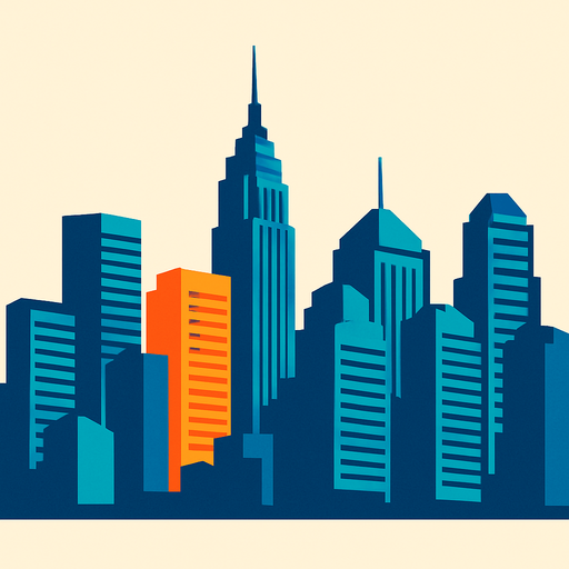 The skyline of a modern city.
In-Game asset.  2d.  High contrast.  No shadows