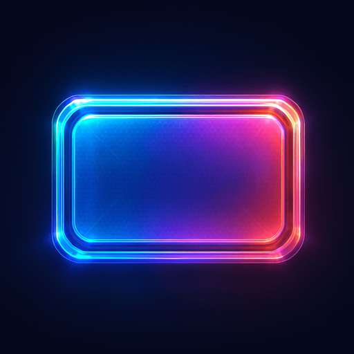 button in the shape of a protorealistic holographic futuristc Rectangle .
Front view.