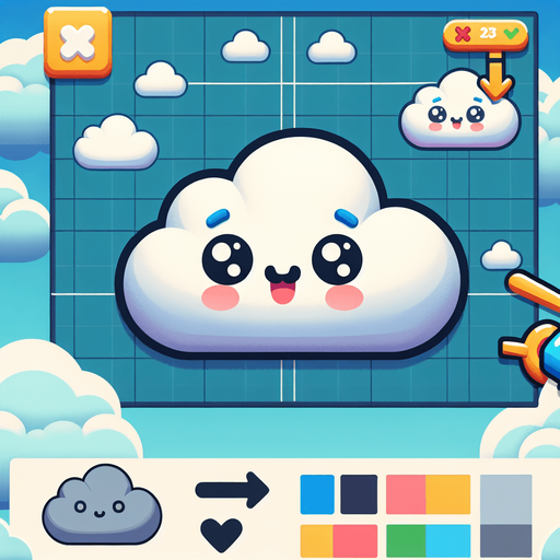 Generate a cartoon-style cloud with a cute smiling face. The cloud should be puffy and white with soft blue shadows and expressive eyes. Make it suitable for a colorful helicopter game..
Single Game Texture.  In-Game asset.  2d.  Blank background.  High contrast.  No shadows