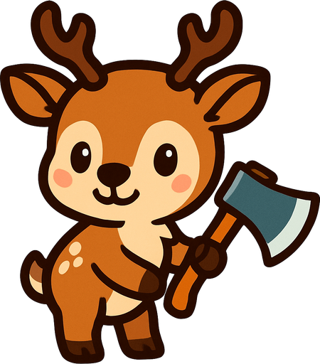a cute dear with an axe.
In-Game asset.  2d.  High contrast.  No shadows