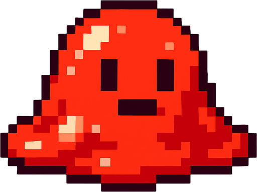 Slime rojo, pixelart.
In-Game asset.  2d.  High contrast.  No shadows