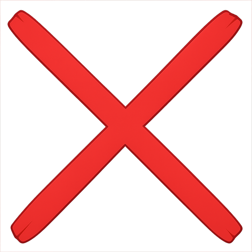 red and big x. No background. Transparent background. Blank background. No shadows. 2d. In-Game asset. flat