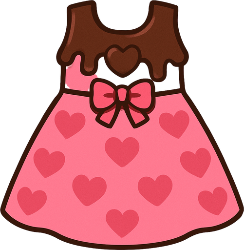 cute pink heart chocolate design dress top view..
In-Game asset.  2d.  High contrast.  No shadows
