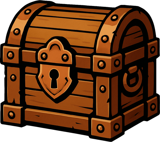 a medieval chest.
In-Game asset.  2d.  High contrast.  No shadows