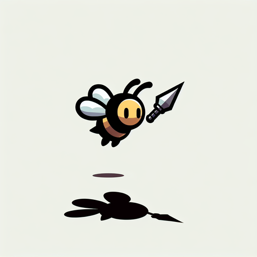 chibi vertical image of bee. dived down attack with spear sting 
Single Game Texture.  In-Game asset.  2d.  Blank background.  High contrast.  No shadows