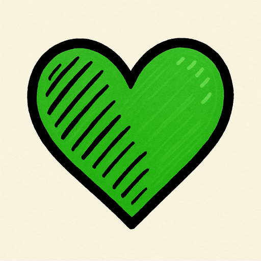 corazon verde dibujado.
In-Game asset.  2d.  High contrast.  No shadows