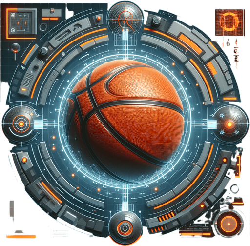 Futuristic basketball.
Single Game Texture. In-Game asset. 2d. Blank background. High contrast. No shadows.