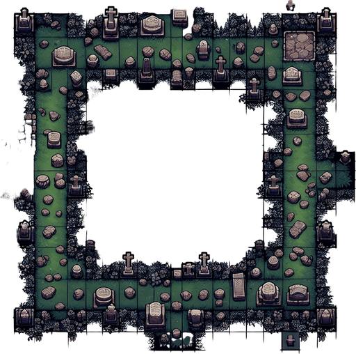 graveyard, top view.
Single Game Texture. In-Game asset. 2d. Blank background. High contrast. No shadows.