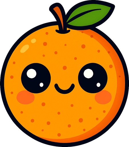 Naranja Circular Fruta con ojos lindos.
In-Game asset.  2d.  High contrast.  No shadows. Cartoon.