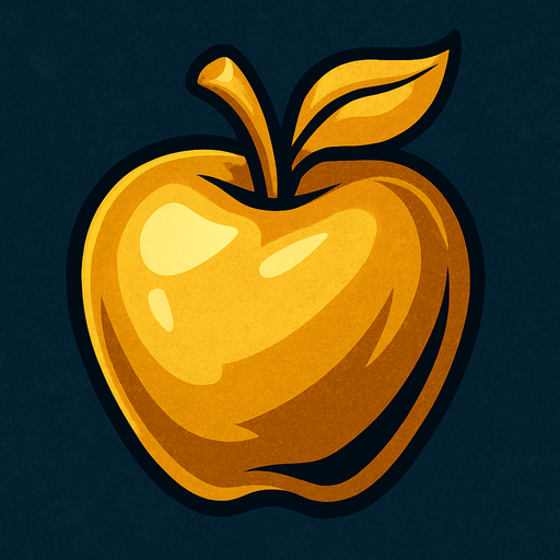 altın bir elma.
In-Game asset.  2d.  High contrast.  No shadows