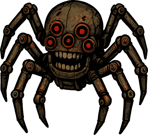 creepy animatronic spider.
In-Game asset.  2d.  High contrast.  No shadows